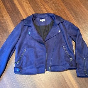 Loft navy suede motorcycle jacket with silver details, size 12